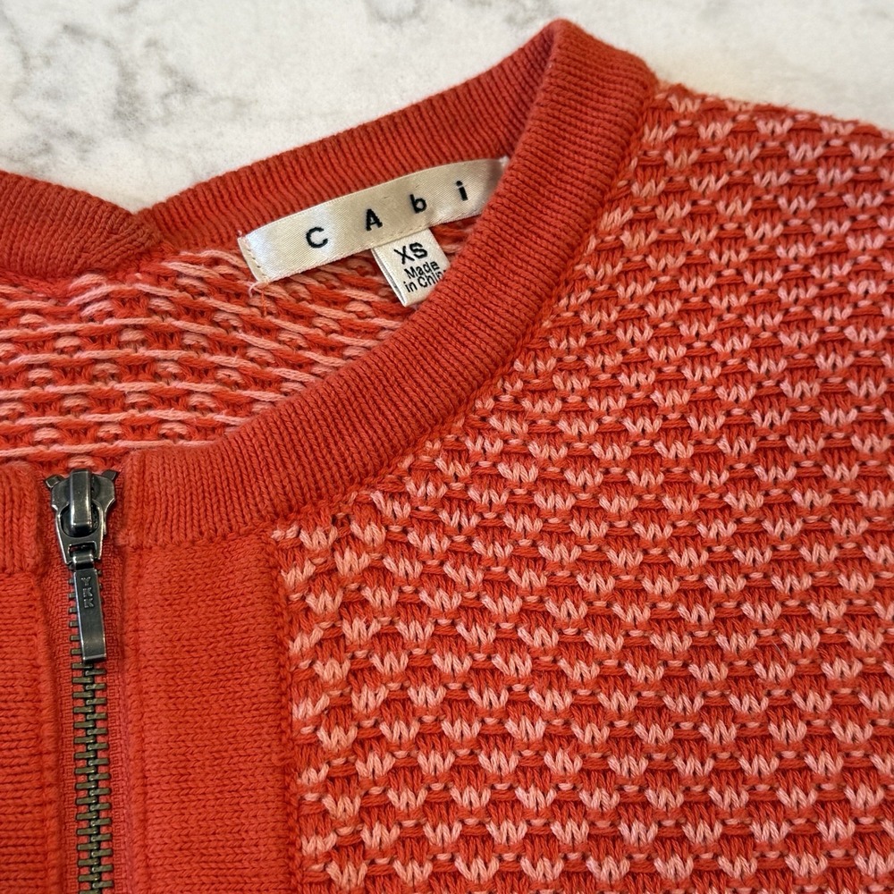 Cabi Sweater Women's XS Cardigan Zip-up 100% Cotton Knit Elbow Sleeve Orange